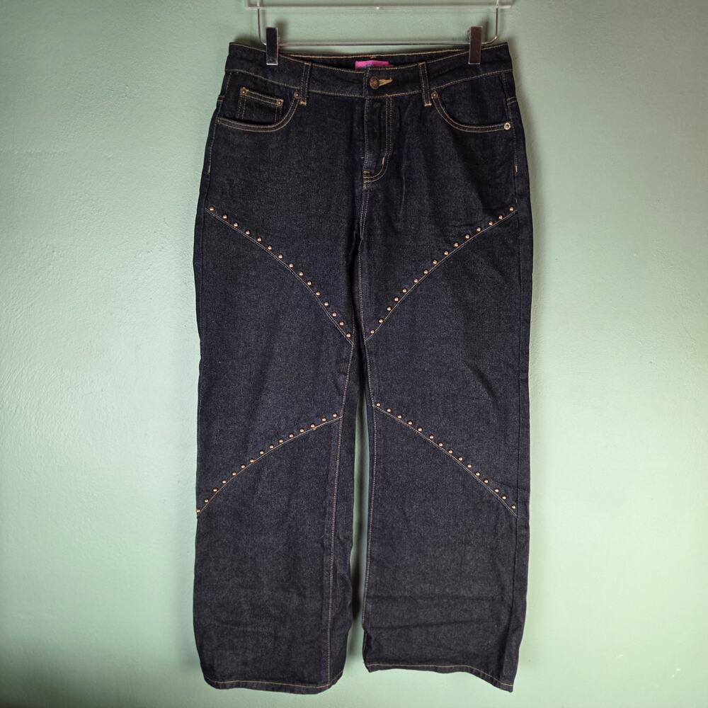 Edikted Womens Medium Charla Stud Low Rise Baggy Jeans Dark Wash Cotton Skater